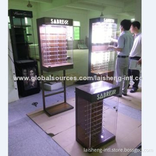 Eyewear racks with metal steel sheet decoration